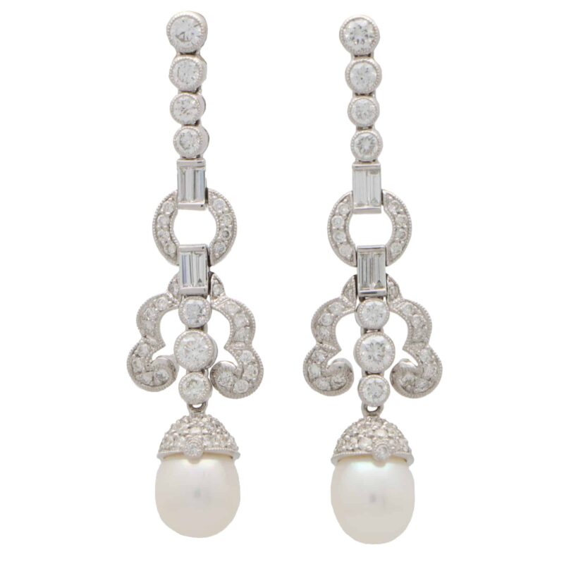 Art Deco Inspired Pearl and Diamond Drop Earrings