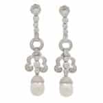 Art Deco Inspired Pearl and Diamond Drop Earrings