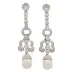 Art Deco Inspired Pearl and Diamond Drop Earrings