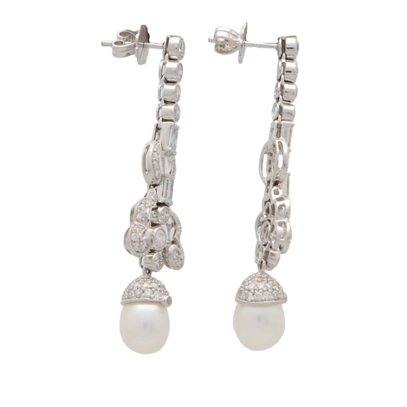 Art Deco Inspired Pearl and Diamond Drop Earrings