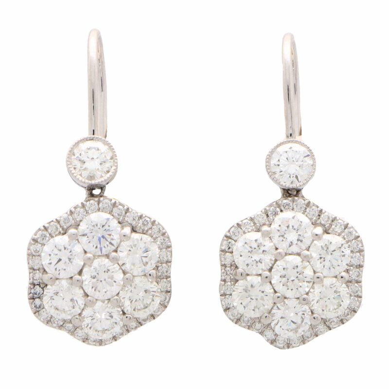 Diamond Cluster Drop Earrings