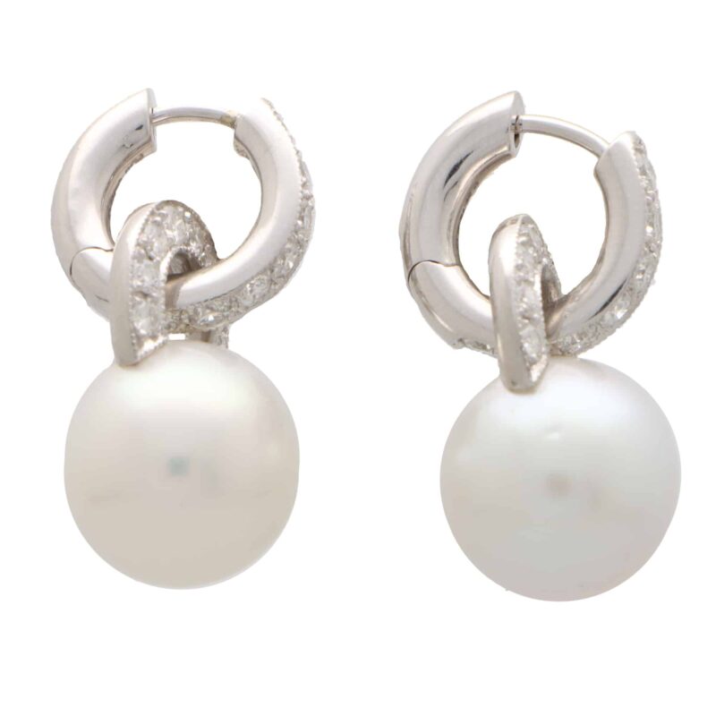 Convertible Pearl and Diamond Drop Hoop Earrings