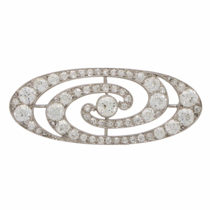 Art Deco Old Mine Cut Diamond Swirl Brooch