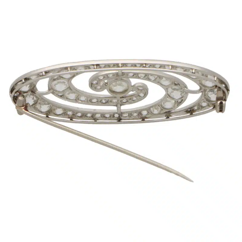 Art Deco Old Mine Cut Diamond Swirl Brooch