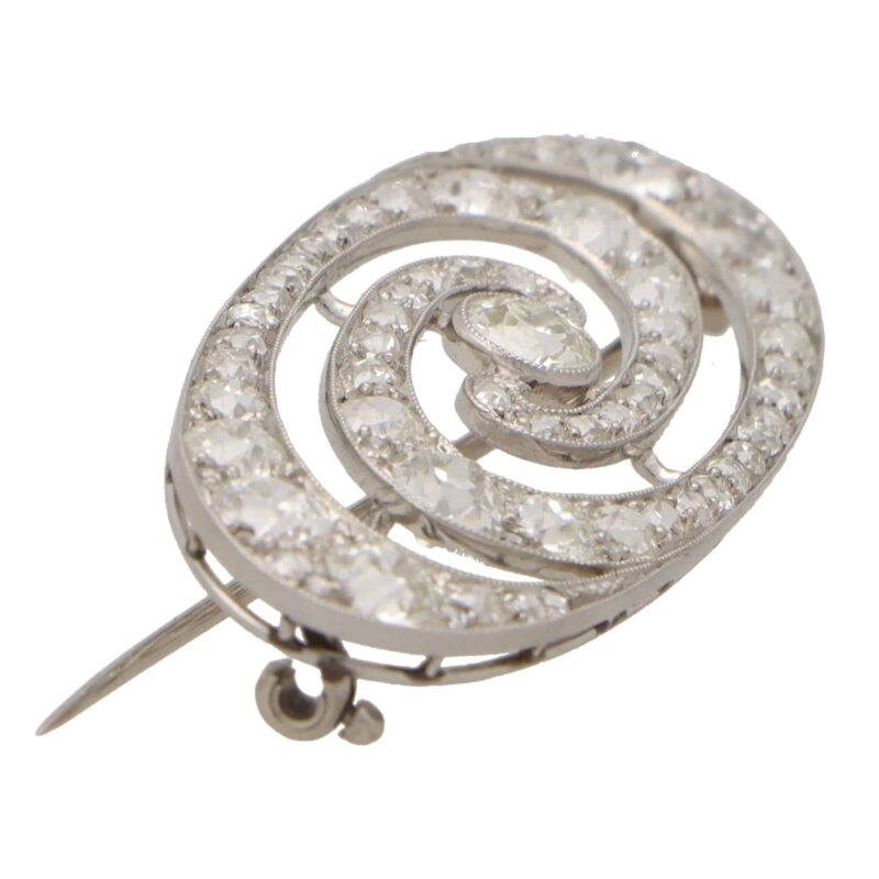 Art Deco Old Mine Cut Diamond Swirl Brooch