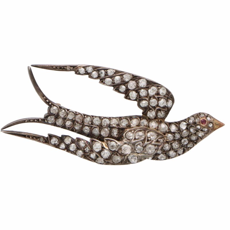 Late Victorian Old Cut Diamond Bird Brooch