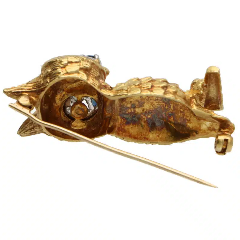 Vintage Ben Rosenfeld Sapphire and Diamond Owl Brooch