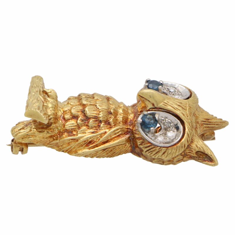 Vintage Ben Rosenfeld Sapphire and Diamond Owl Brooch