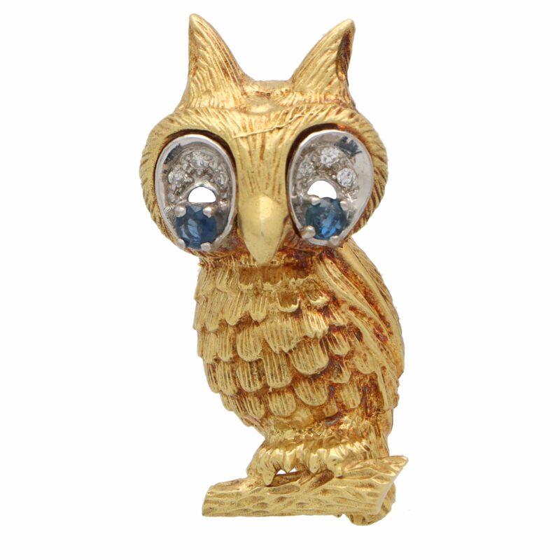 Vintage Ben Rosenfeld Sapphire and Diamond Owl Brooch