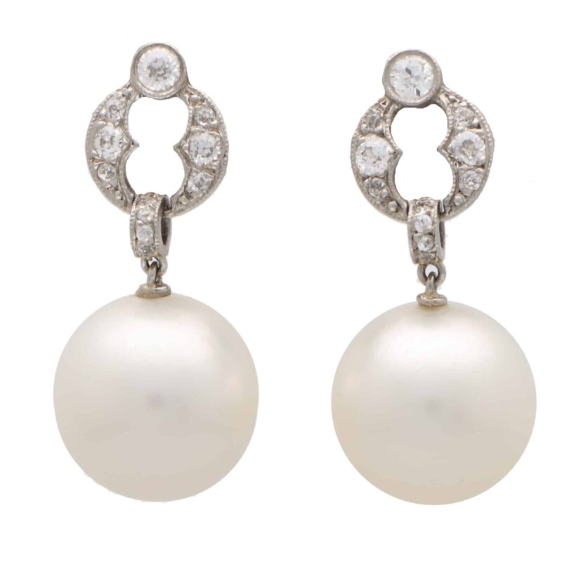 Art Deco Diamond and Pearl Drop Earrings