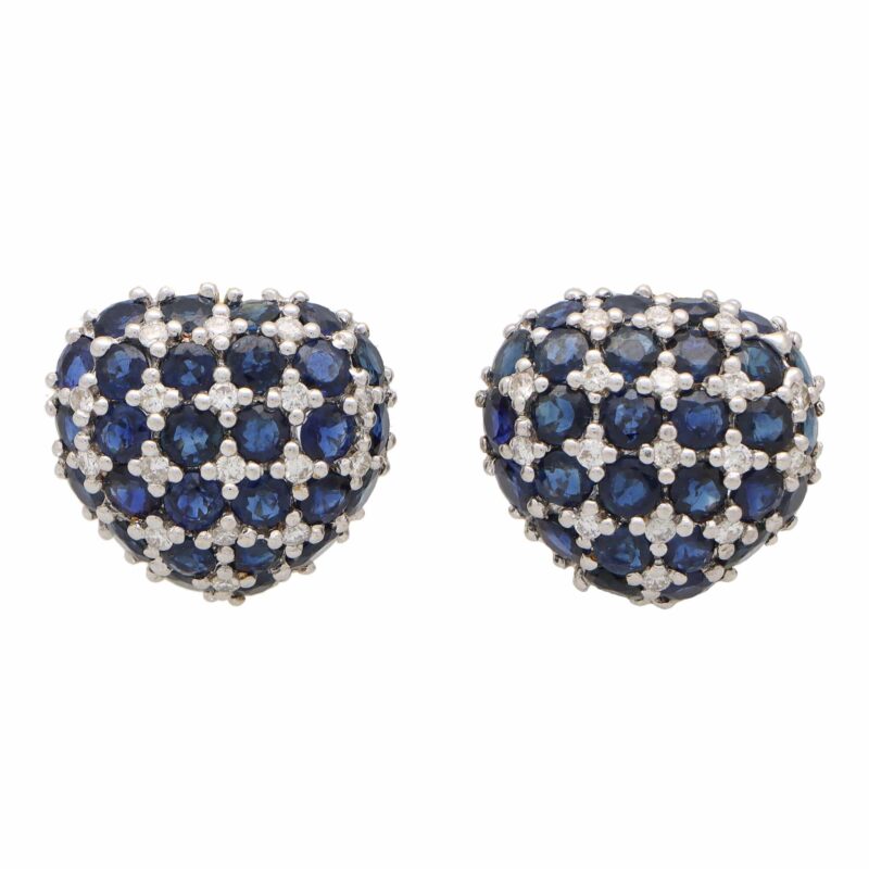 Vintage Heart Shaped Sapphire and Diamond Earrings