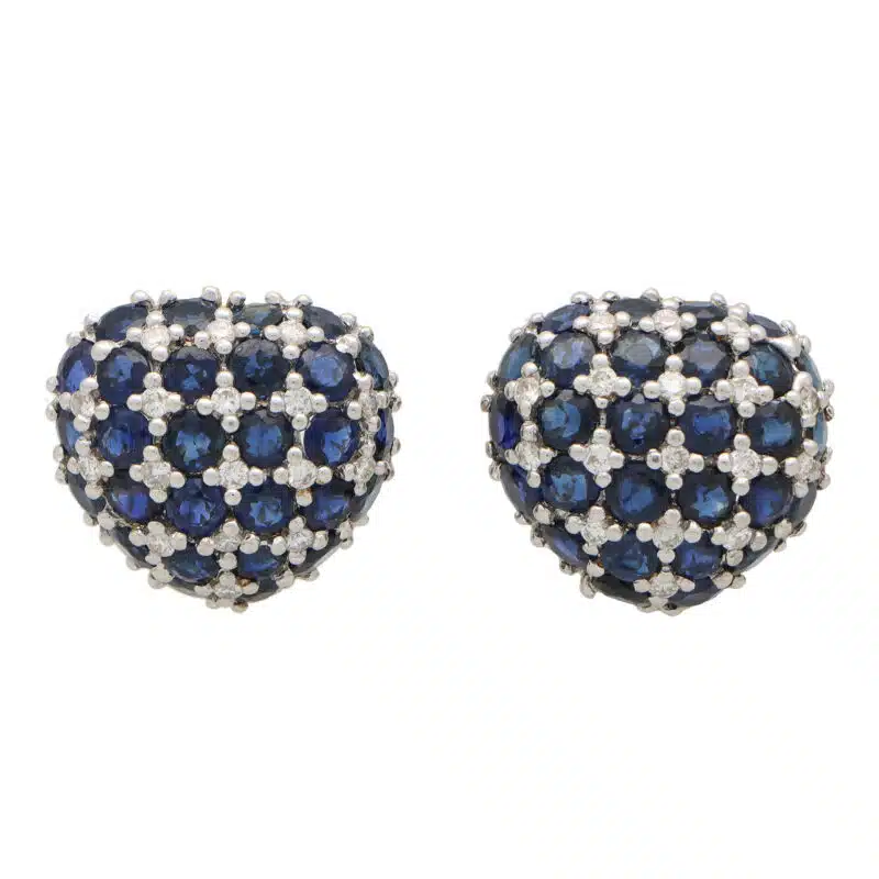 Vintage Heart Shaped Sapphire and Diamond Earrings