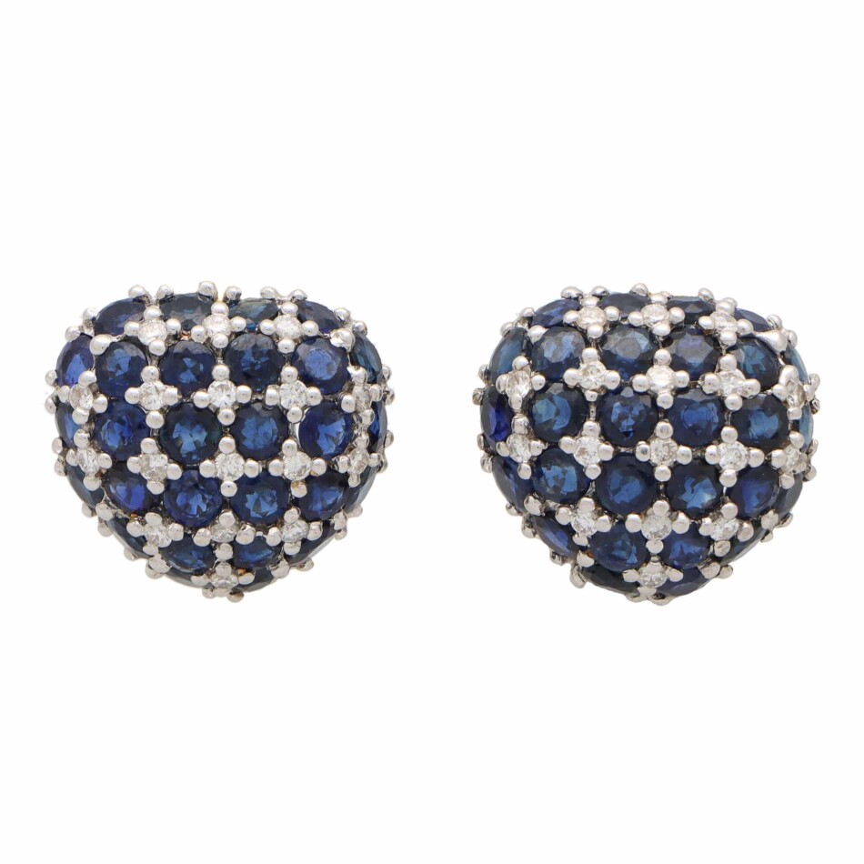 Vintage Heart Shaped Sapphire and Diamond Earrings