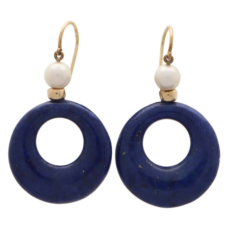 Vintage Pearl and Lapis Lazuli Drop Earrings