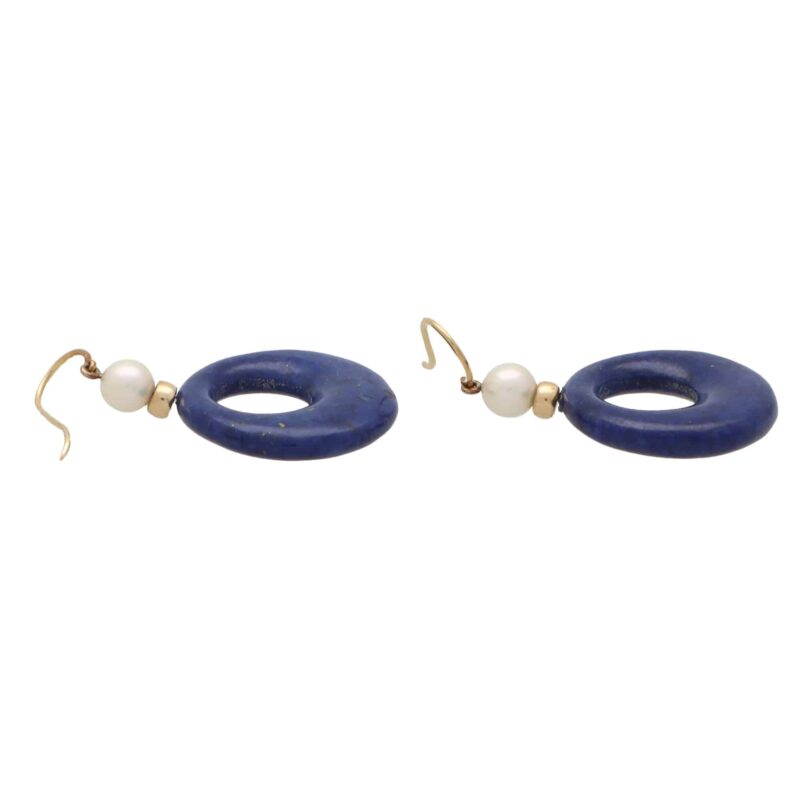 Vintage Pearl and Lapis Lazuli Drop Earrings