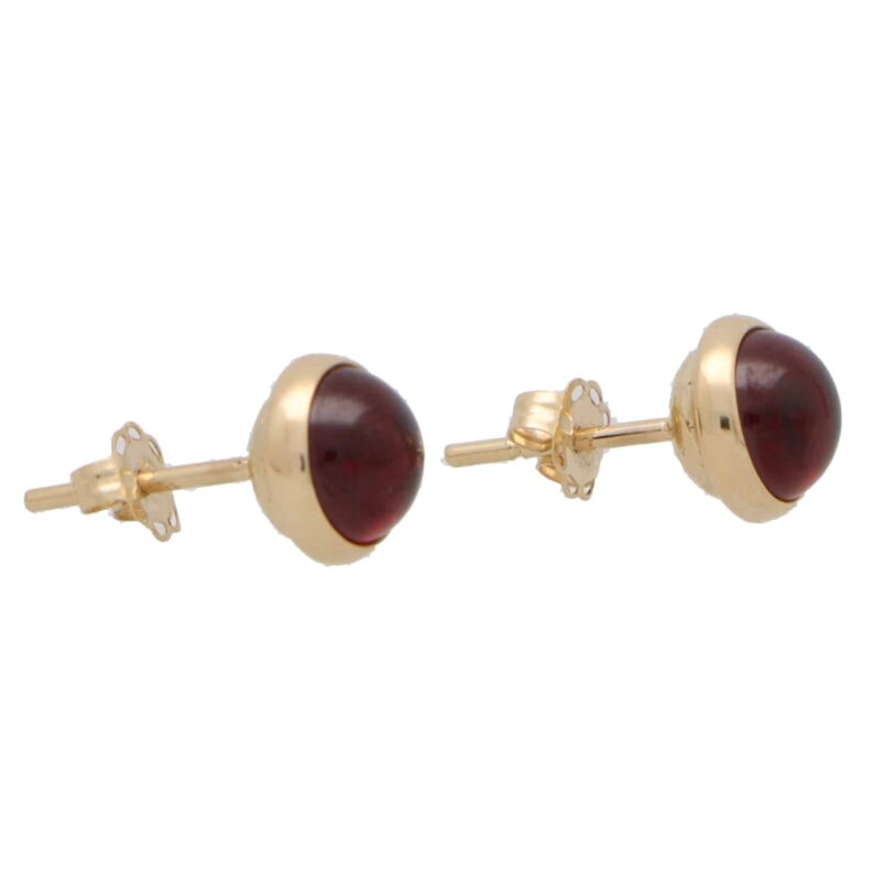 Round Cabochon Garnet Stud Earrings