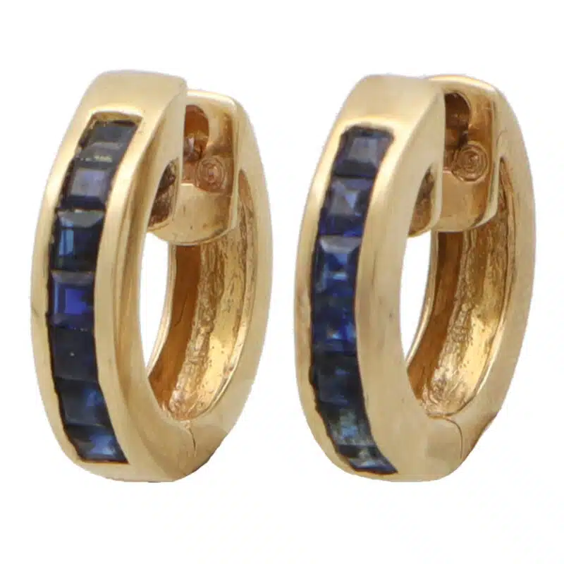Vintage Blue Sapphire Hoop Earrings