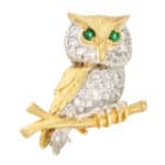 Vintage Tiffany & Co Diamond and Emerald Owl Brooch