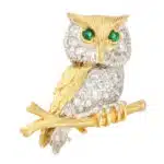 Vintage Tiffany & Co Diamond and Emerald Owl Brooch