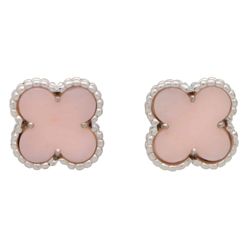 Vintage Van Cleef & Arpels Pink Opal Alhambra Earrings