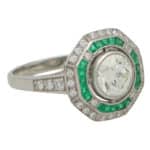 Art Deco Inspired Emerald and Diamond Double Target Ring