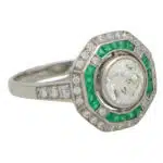 Art Deco Inspired Emerald and Diamond Double Target Ring