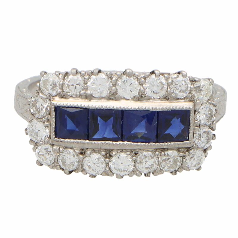 Art Deco Inspired Diamond and Sapphire Panel Ring