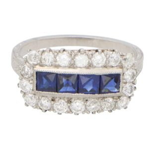 Art Deco Inspired Diamond and Sapphire Panel Ring