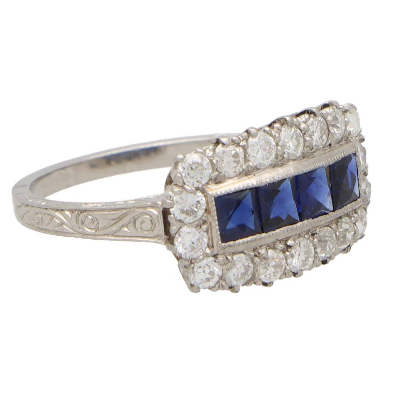 Art Deco Inspired Diamond and Sapphire Panel Ring