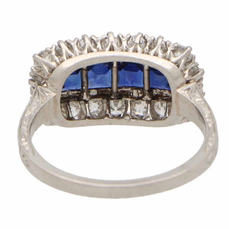 Art Deco Inspired Diamond and Sapphire Panel Ring