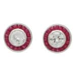 Art Deco Inspired Ruby and Diamond Target Stud Earrings