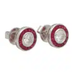 Art Deco Inspired Ruby and Diamond Target Stud Earrings