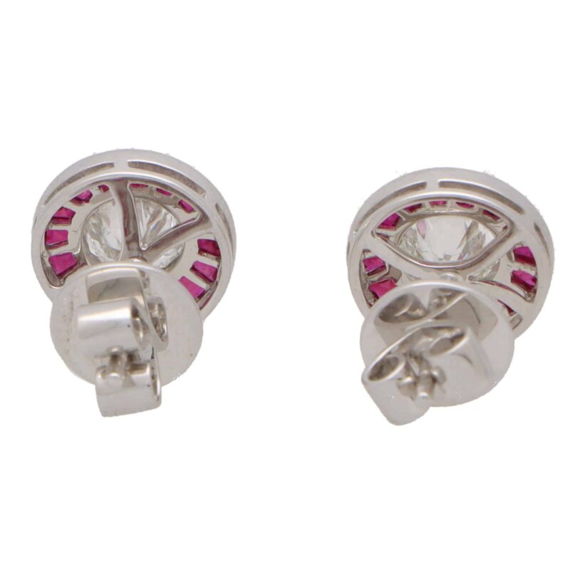 Art Deco Inspired Ruby and Diamond Target Stud Earrings