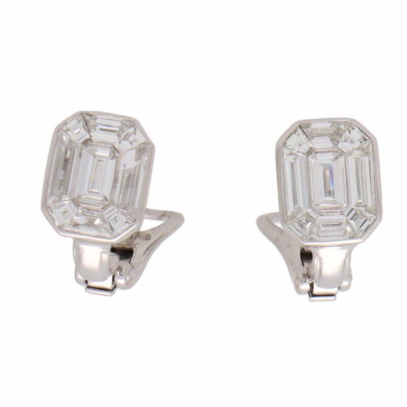 Art Deco Style Emerald Cut Diamond Cluster Earrings