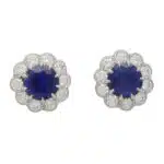 Sapphire and Diamond Cluster Earrings in White Gold