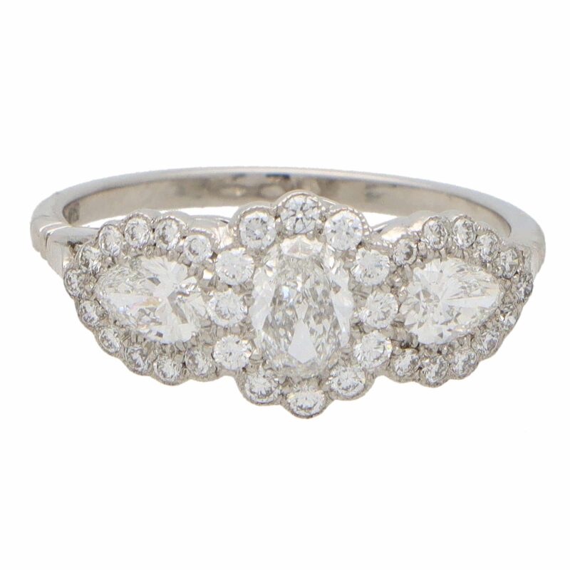Oval Diamond Cluster Three Stone Ring