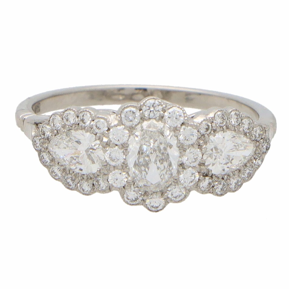 Oval Diamond Cluster Three Stone Ring