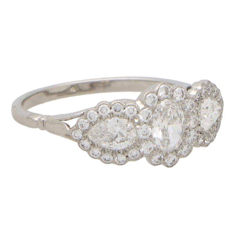 Oval Diamond Cluster Three Stone Ring