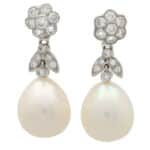 Convertible Pearl and Diamond Floral Drop/Stud Earrings