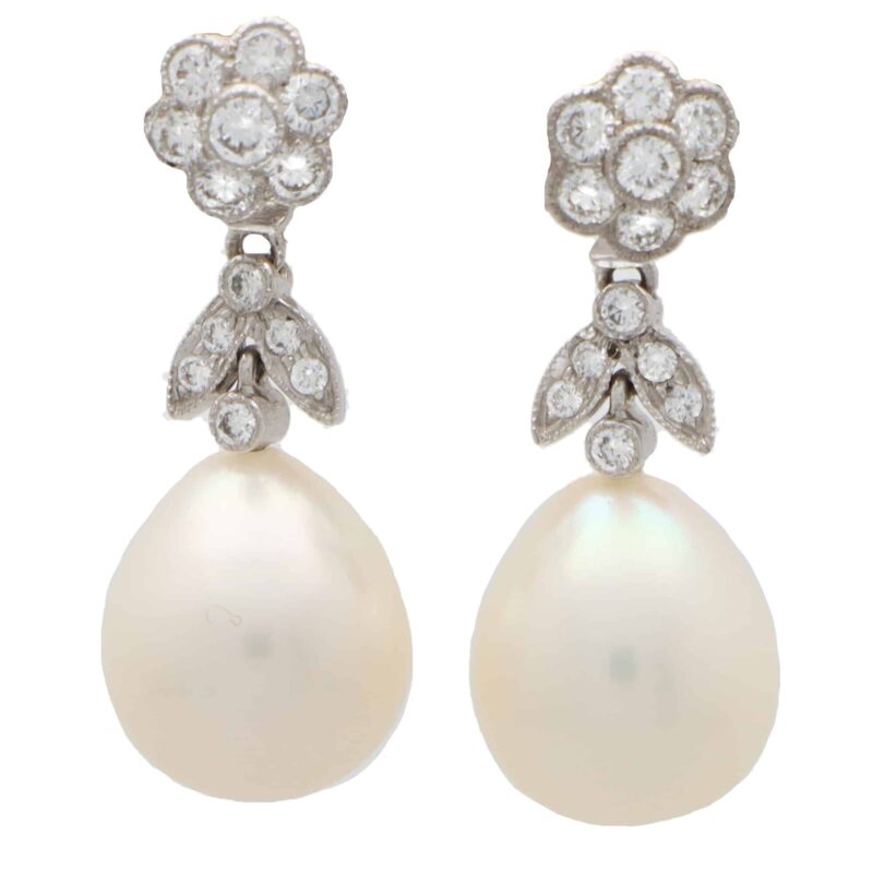 Convertible Pearl and Diamond Floral Drop/Stud Earrings