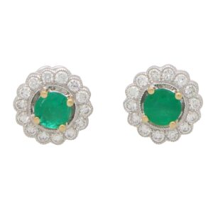 Emerald and Diamond Floral Cluster Earrings