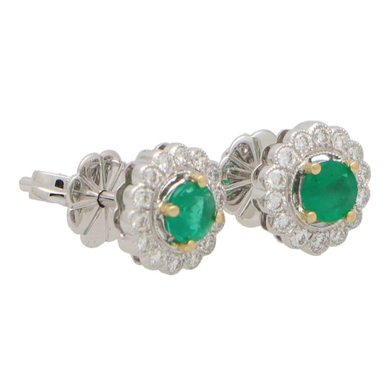 Emerald and Diamond Floral Cluster Earrings