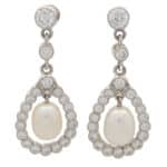 Diamond and Pearl Garland Drop Earrings