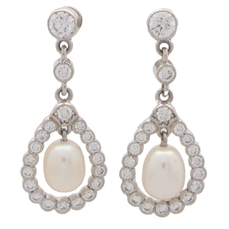 Diamond and Pearl Garland Drop Earrings