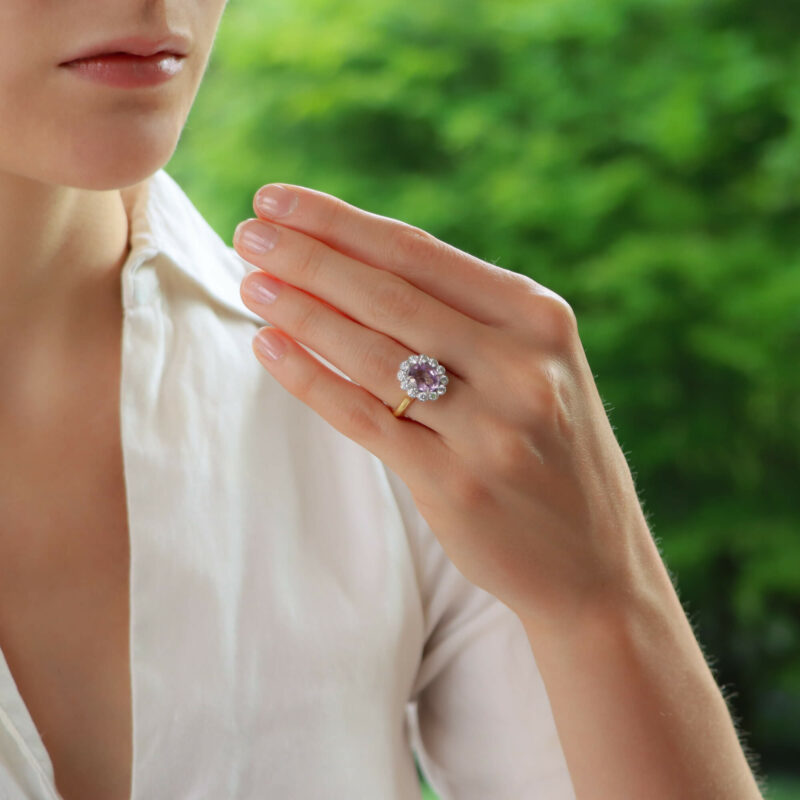 Pastel Pink Sapphire and Diamond Floral Cluster Ring