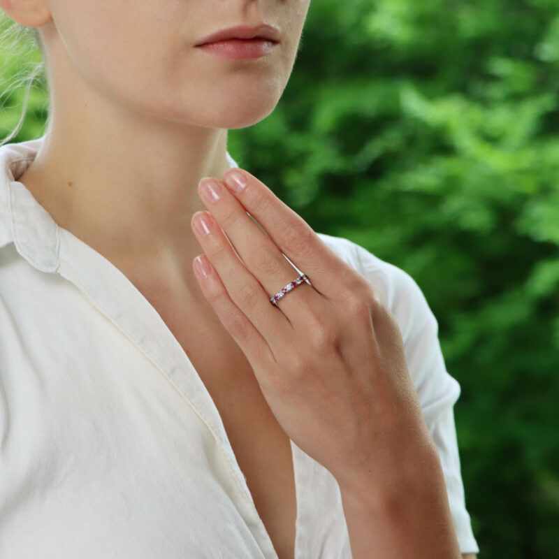 Ruby and Diamond Half Eternity Band Ring