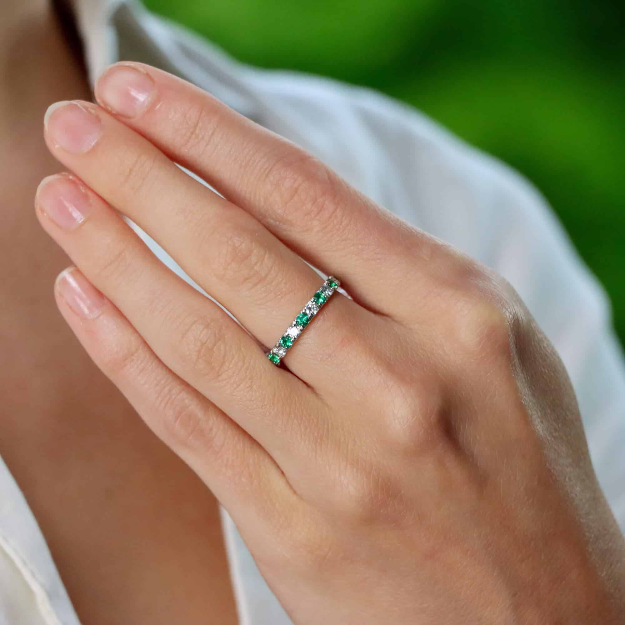 Emerald and Diamond Half Eternity Band Ring at Susannah Lovis