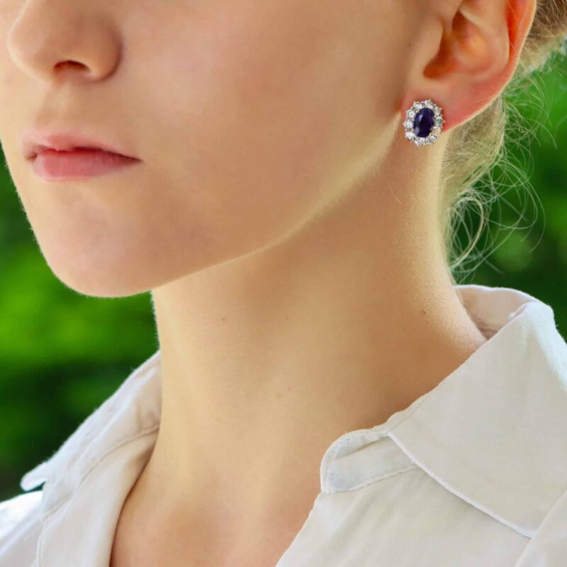 Sapphire and Diamond Oval Cluster Earrings