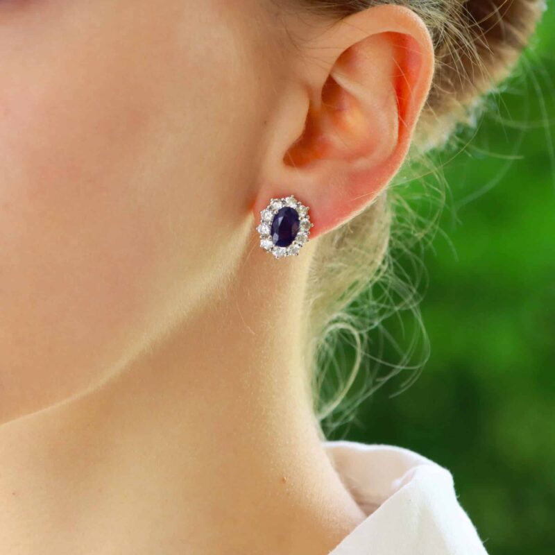 Sapphire and Diamond Oval Cluster Earrings