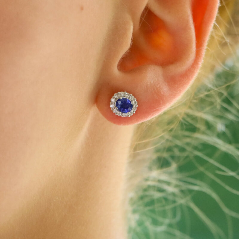 Contemporary Sapphire and Diamond Cluster Earrings